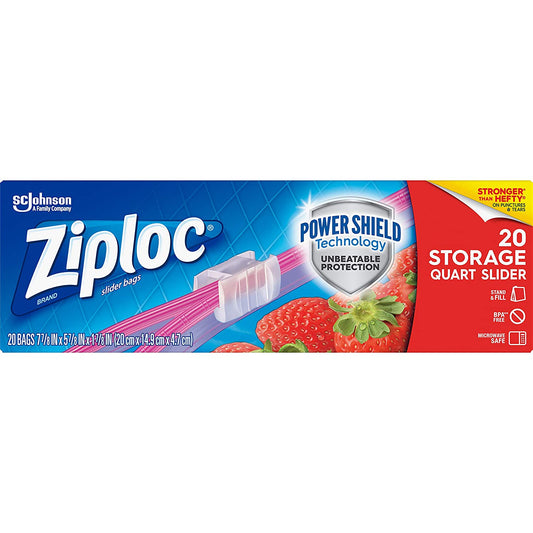 Ziploc 20 Storage Slider Quart Bags