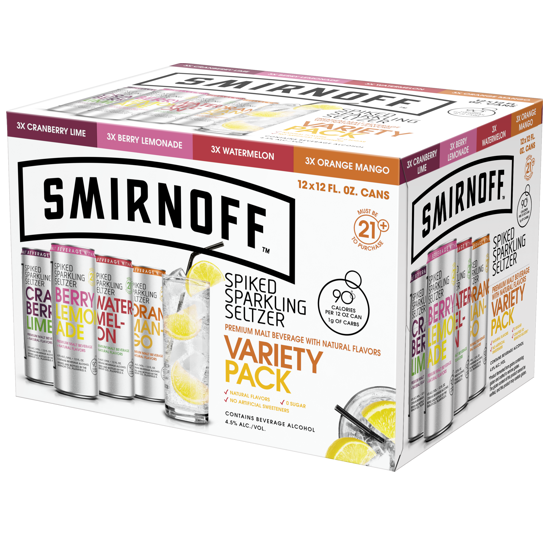 Smirnoff Zero Sugar Hard Seltzer Variety Pack, 12oz Cans