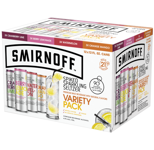 Smirnoff Zero Sugar Hard Seltzer Variety Pack, 12oz Cans